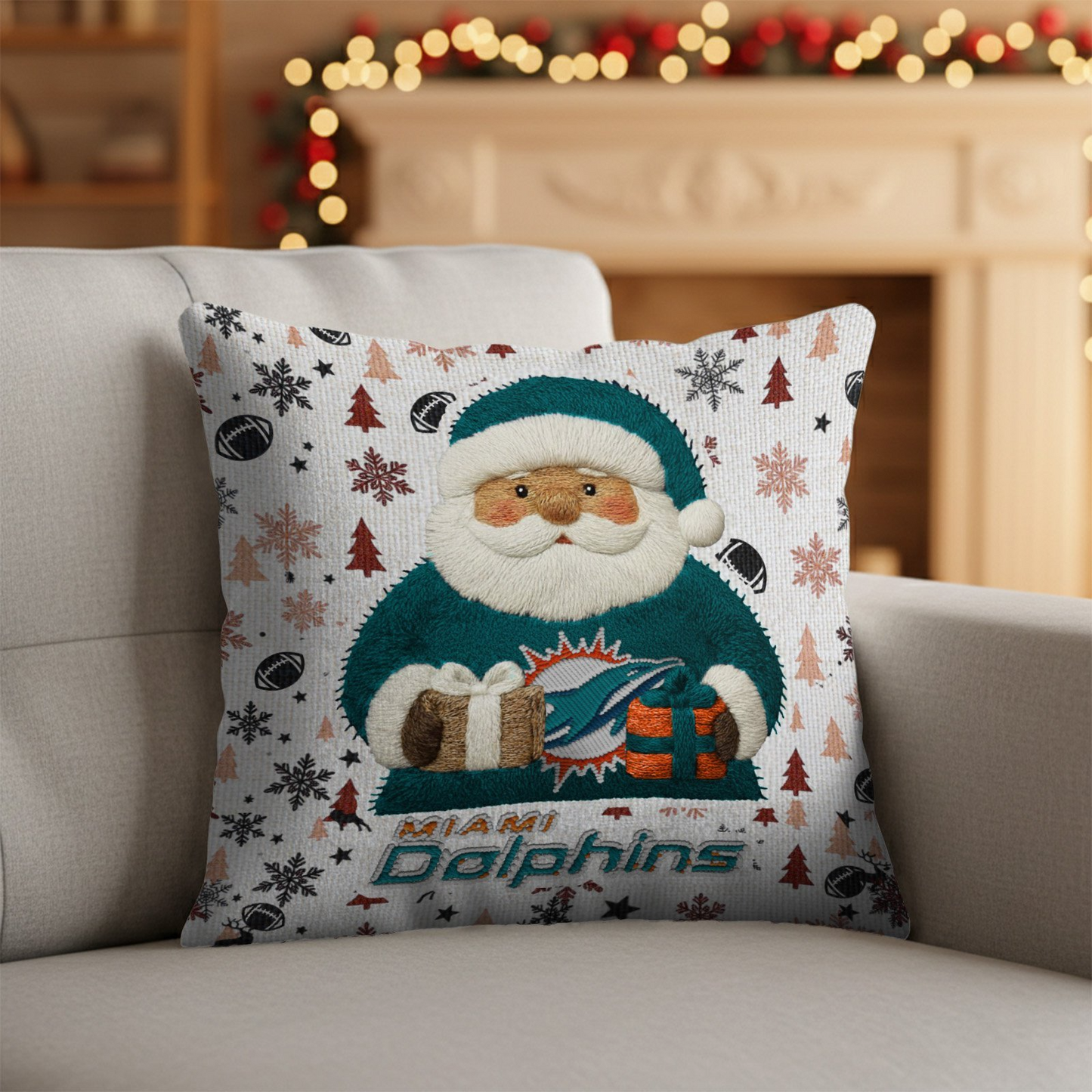 Premium NFL MIA Santa Christmas Pillow V1 NMD TTV