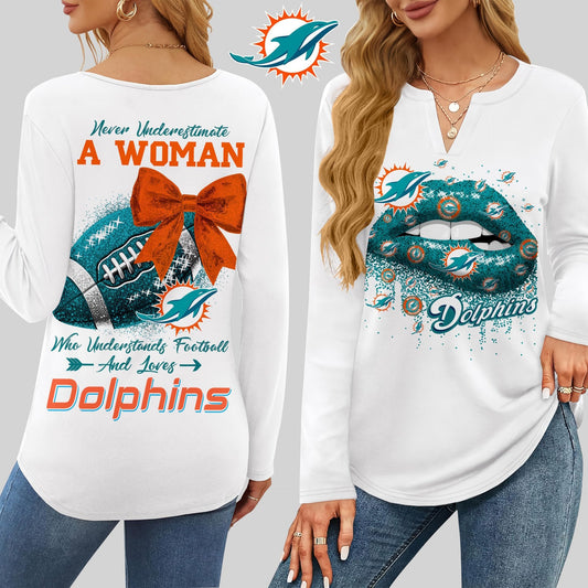 Premium NFL MIA X V-neck Long Sleeve Shirt NDT NHM