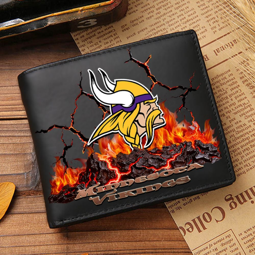 Premium NFL MIN Cracked Fire Leather Wallet V1 NMD TTV