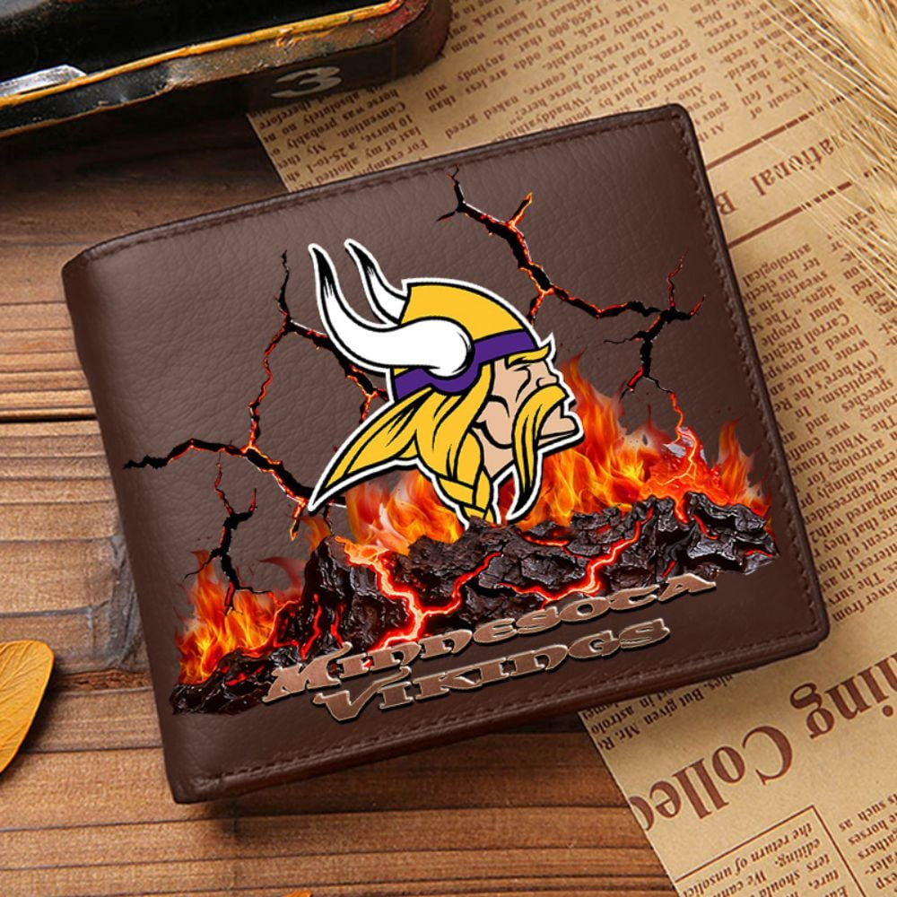 Premium NFL MIN Cracked Fire Leather Wallet V1 NMD TTV
