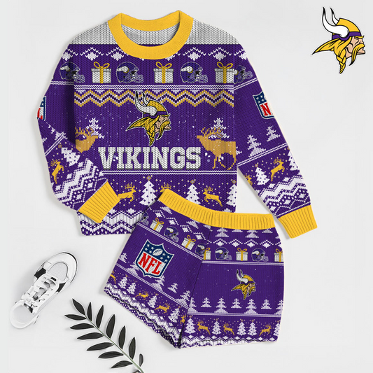 Premium NFL MIN Holiday Sweatshirt & Shorts Set V1 NMD TTV