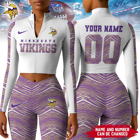 Premium NFL MIN Long-Sleeve Crop Top Sports Jacket and Leggings V1 NMD TTV