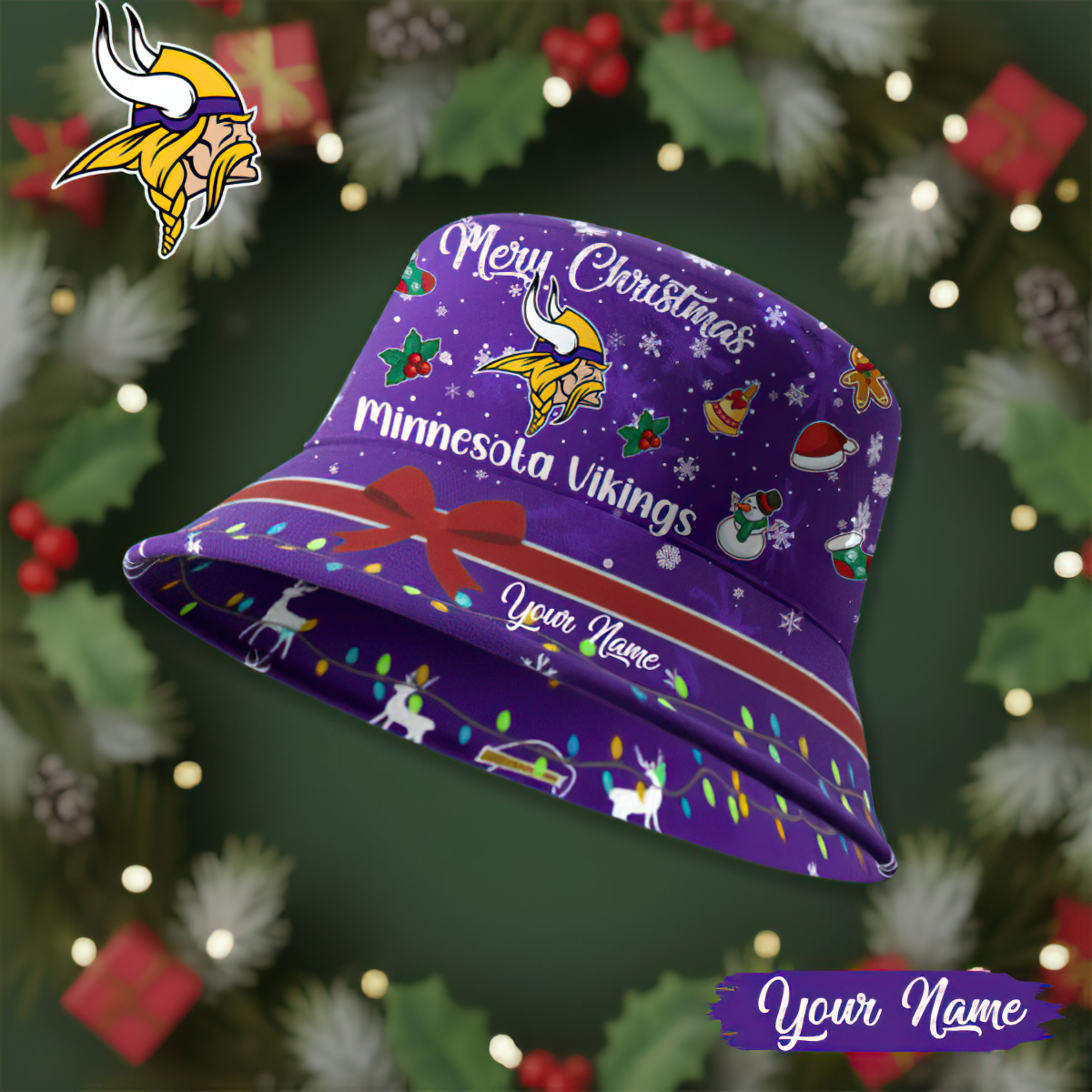Premium NFL MIN Merry Christmas Bucket Hat V1 NMD TTV