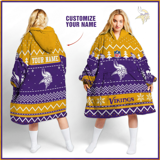 Premium NFL MIN Merry Christmast Fleece Hoodie Blanket V1 NMD TTV