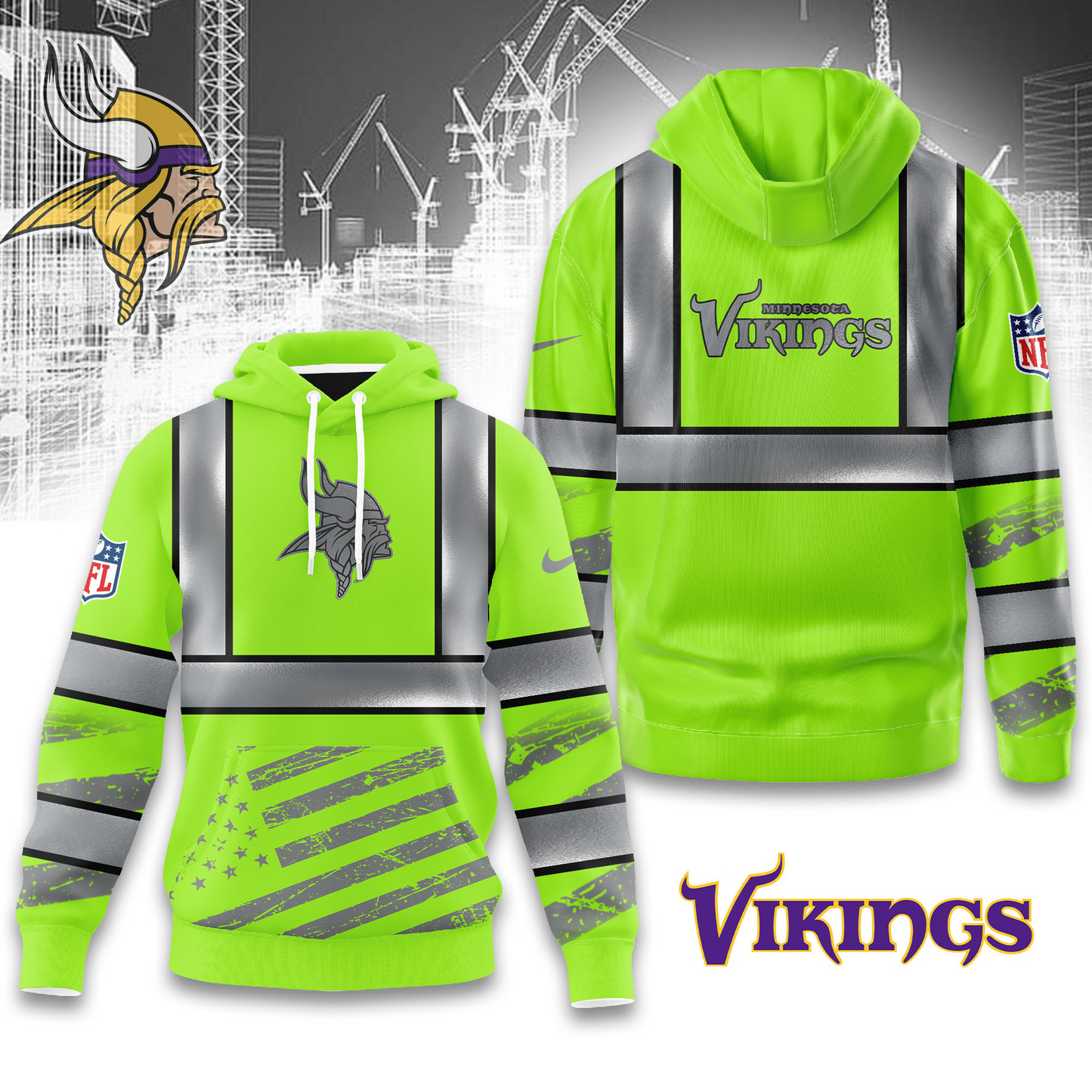 Premium NFL MIN Safety Hi-Vis Hoodie V1 NMD TTV