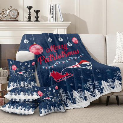 Premium NFL NE Christmas Fleece Blanket & Throw Pillow Combo V1 NMD NHM