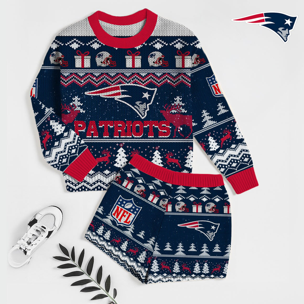 Premium NFL NE Holiday Sweatshirt & Shorts Set V1 NMD TTV