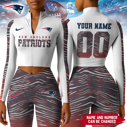 Premium NFL NE Long-Sleeve Crop Top Sports Jacket and Leggings V1 NMD TTV
