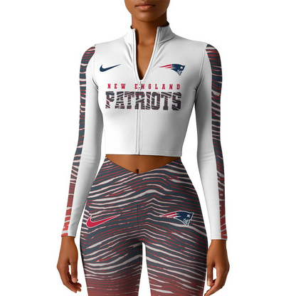 Premium NFL NE Long-Sleeve Crop Top Sports Jacket and Leggings V1 NMD TTV