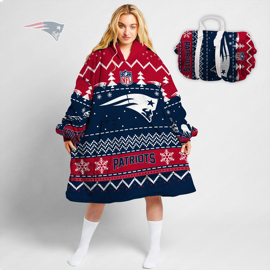 Premium NFL NE Merry Christmast Fleece Hoodie Blanket V1 NMD TTV