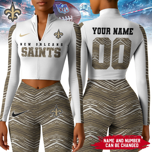 Premium NFL NO Long-Sleeve Crop Top Sports Jacket and Leggings V1 NMD TTV
