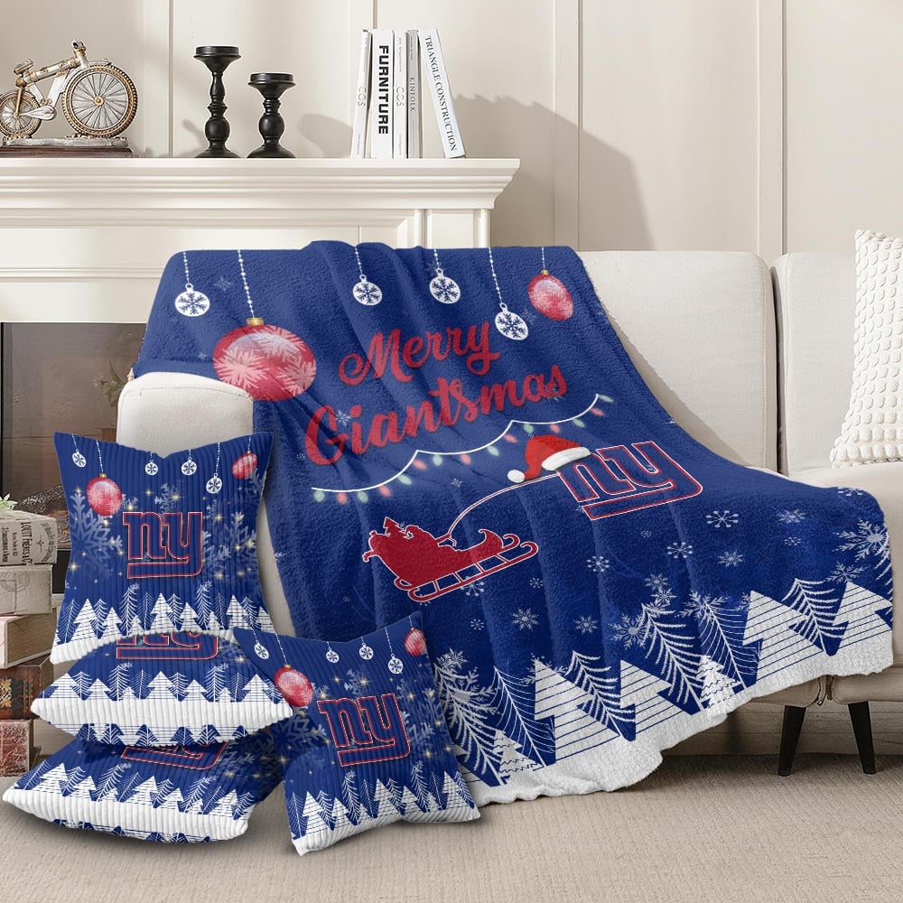 Premium NFL NYG Christmas Fleece Blanket & Throw Pillow Combo V1 NMD NHM