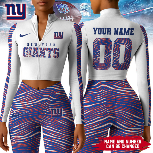 Premium NFL NYG Long-Sleeve Crop Top Sports Jacket and Leggings V1 NMD TTV