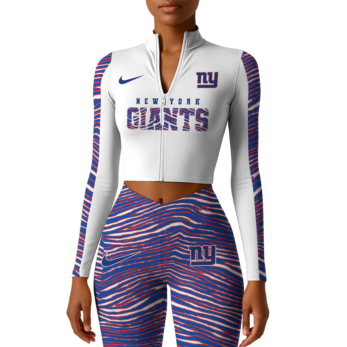 Premium NFL NYG Long-Sleeve Crop Top Sports Jacket and Leggings V1 NMD TTV