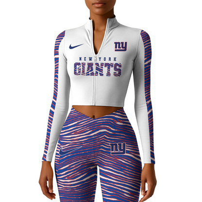 Premium NFL NYG Long-Sleeve Crop Top Sports Jacket and Leggings V1 NMD TTV
