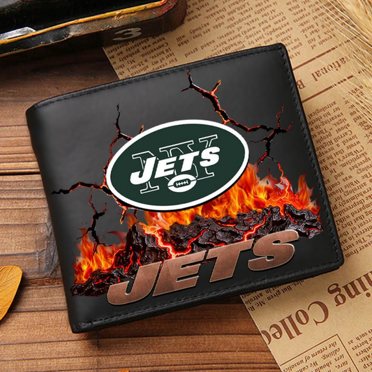 Premium NFL NYJ Cracked Fire Leather Wallet V1 NMD TTV