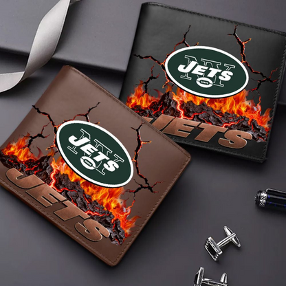 Premium NFL NYJ Cracked Fire Leather Wallet V1 NMD TTV