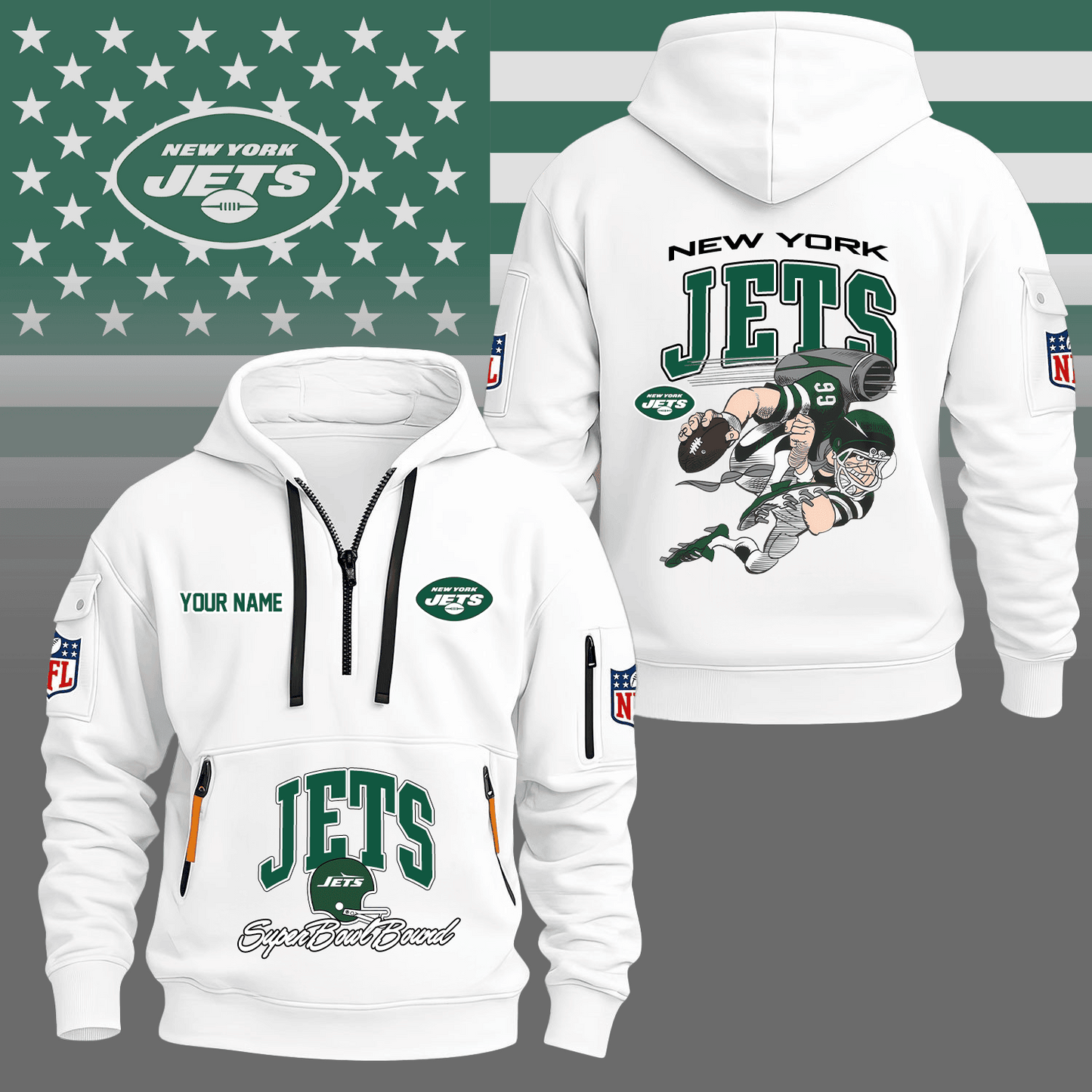 Premium NFL NYJ Super Bowl Hoodie Half Zipper V1 NMD TTV
