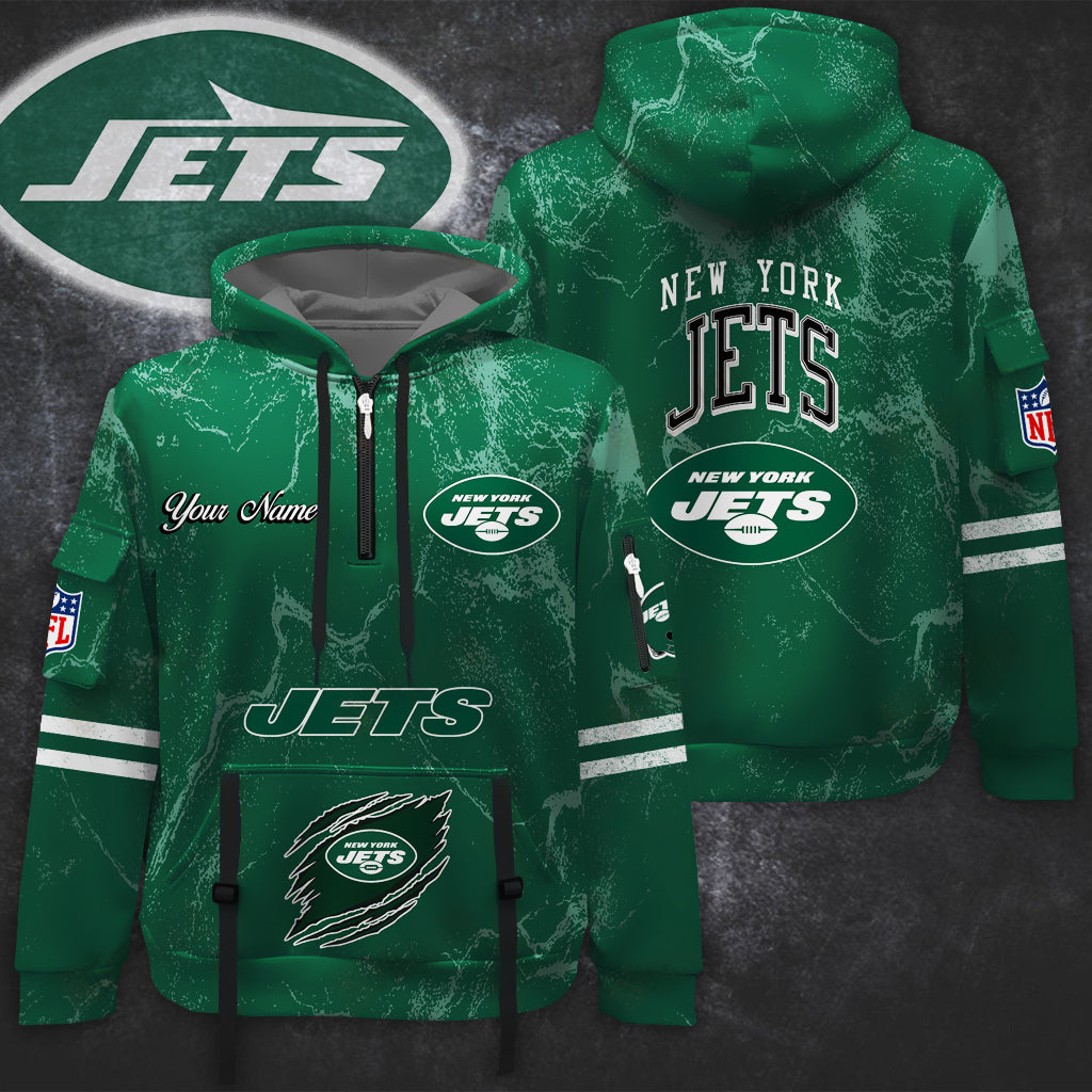 Premium NFL NYJ Vintage Pattern Quarter Zip Hoodie V1 NMD NHM