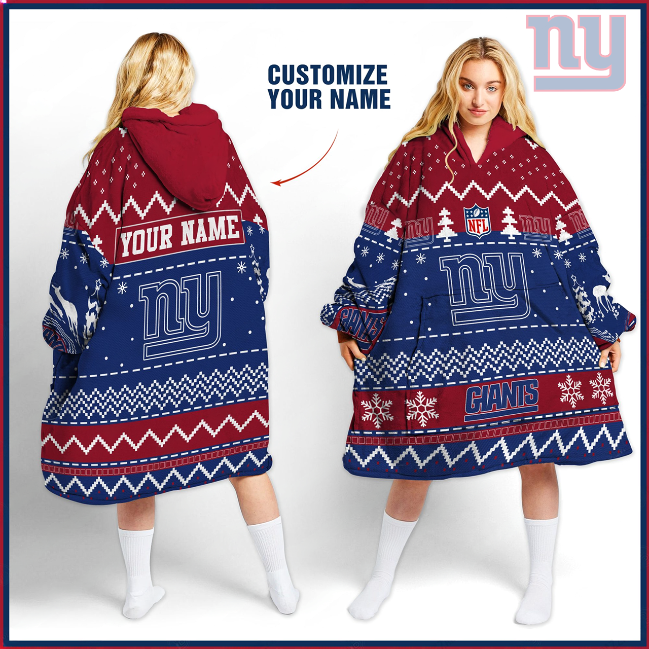 Premium NFL NYYG Merry Christmast Fleece Hoodie Blanket V1 NMD TTV