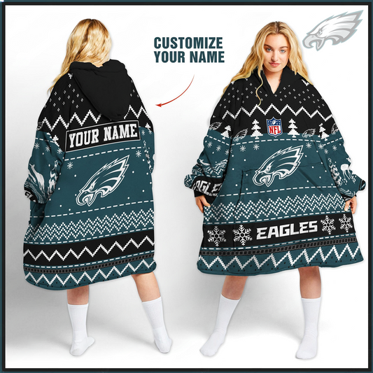 Premium NFL PHI Merry Christmast Fleece Hoodie Blanket V1 NMD TTV
