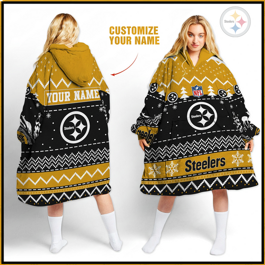Premium NFL PIT Merry Christmast Fleece Hoodie Blanket V1 NMD TTV