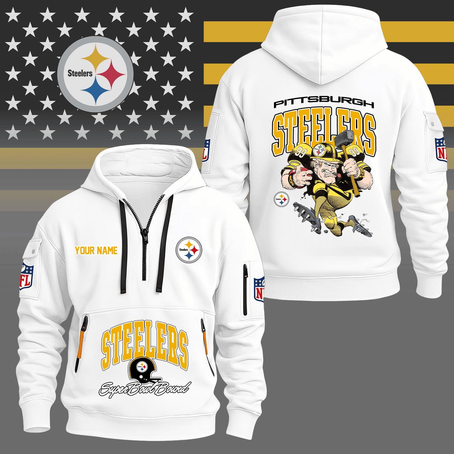 Premium NFL PIT Super Bowl Hoodie Half Zipper V1 NMD TTV
