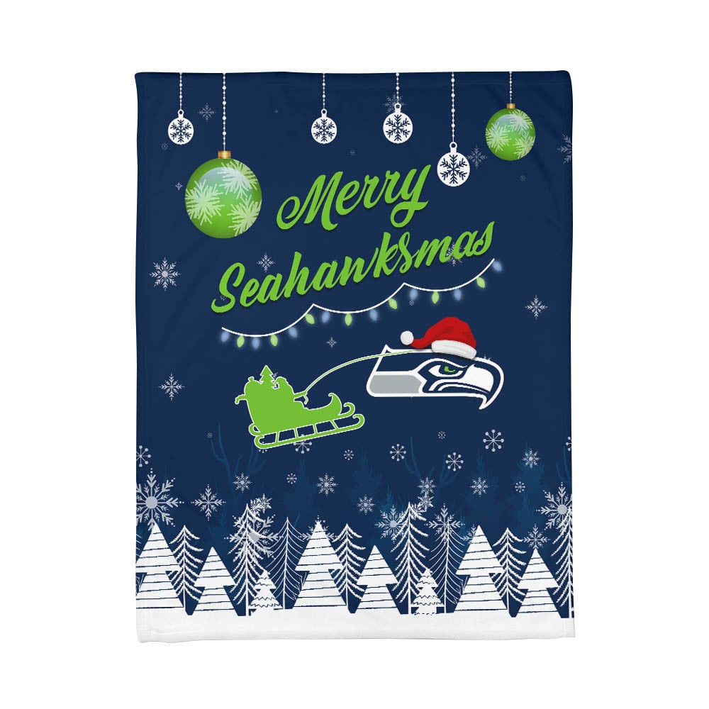 Premium NFL SEA Christmas Fleece Blanket & Throw Pillow Combo V1 NMD NHM