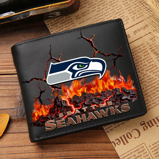 Premium NFL SEA Cracked Fire Leather Wallet V1 NMD TTV