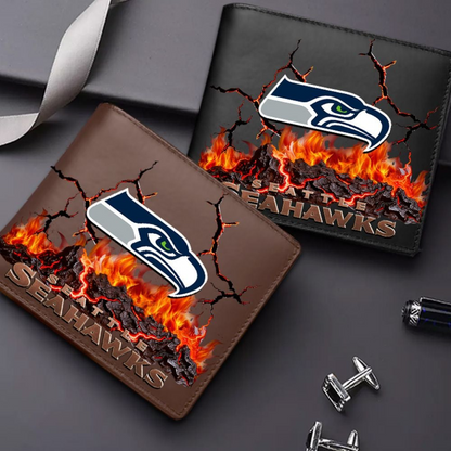 Premium NFL SEA Cracked Fire Leather Wallet V1 NMD TTV