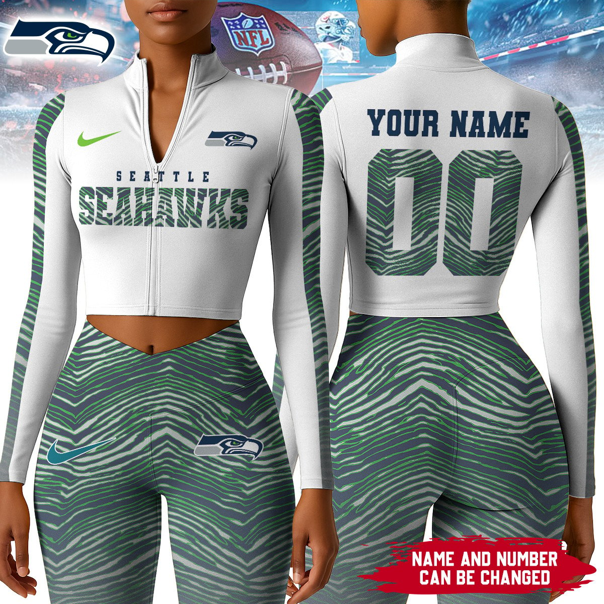 Premium NFL SEA Long-Sleeve Crop Top Sports Jacket and Leggings V1 NMD TTV
