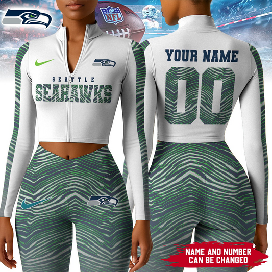 Premium NFL SEA Long-Sleeve Crop Top Sports Jacket and Leggings V1 NMD TTV