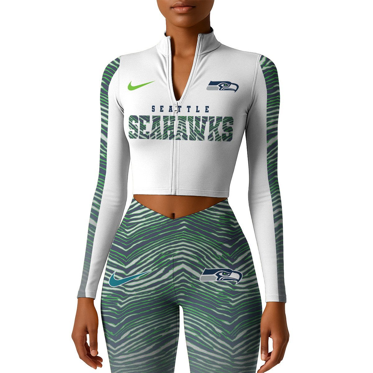Premium NFL SEA Long-Sleeve Crop Top Sports Jacket and Leggings V1 NMD TTV