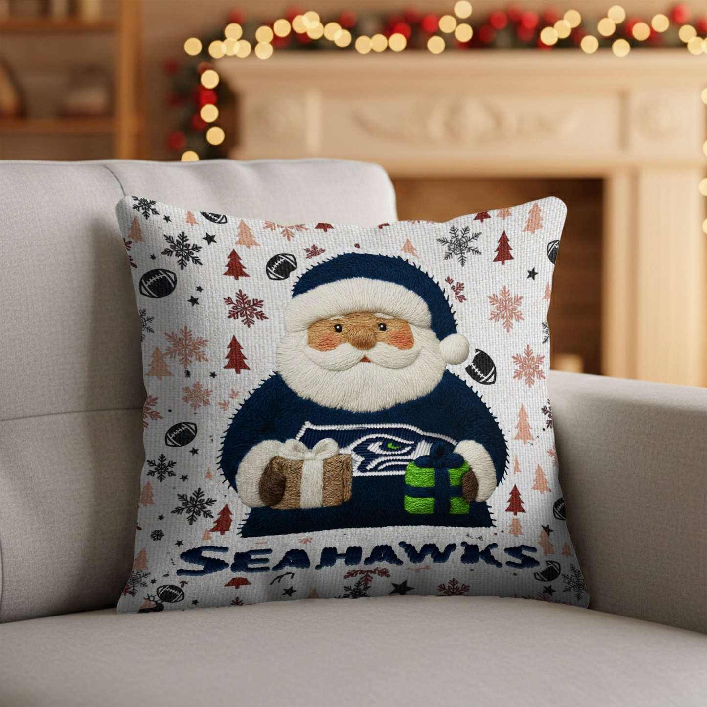 Premium NFL SEA Santa Christmas Pillow V1 NMD TTV