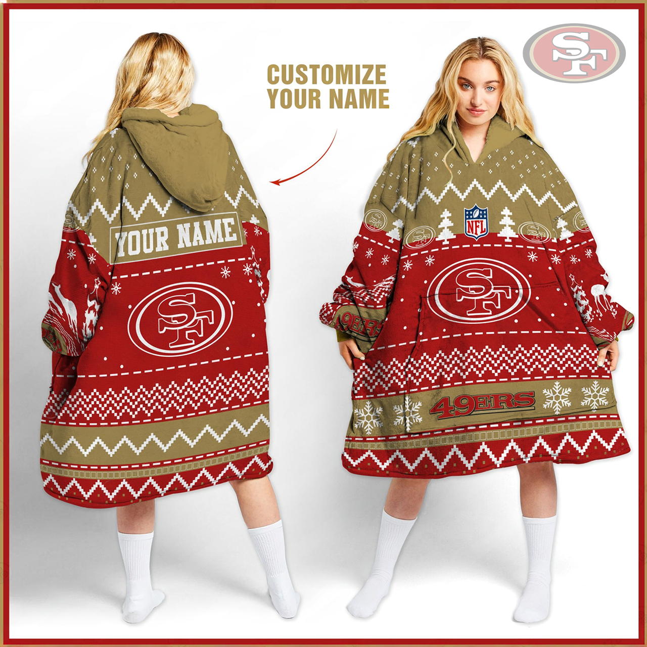 Premium NFL SF Merry Christmast Fleece Hoodie Blanket V1 NMD TTV
