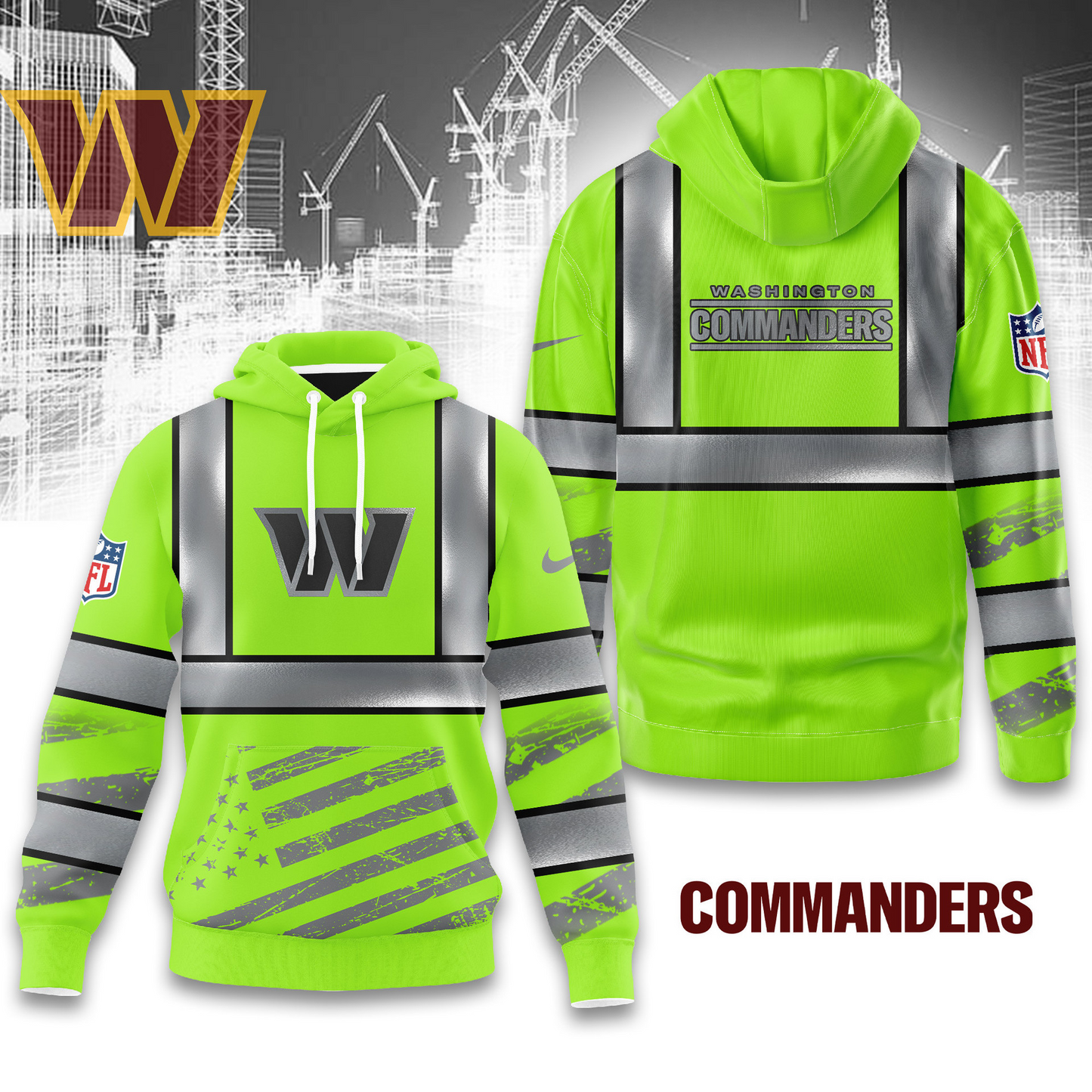 Premium NFL WAS Safety Hi-Vis Hoodie V1 NMD TTV