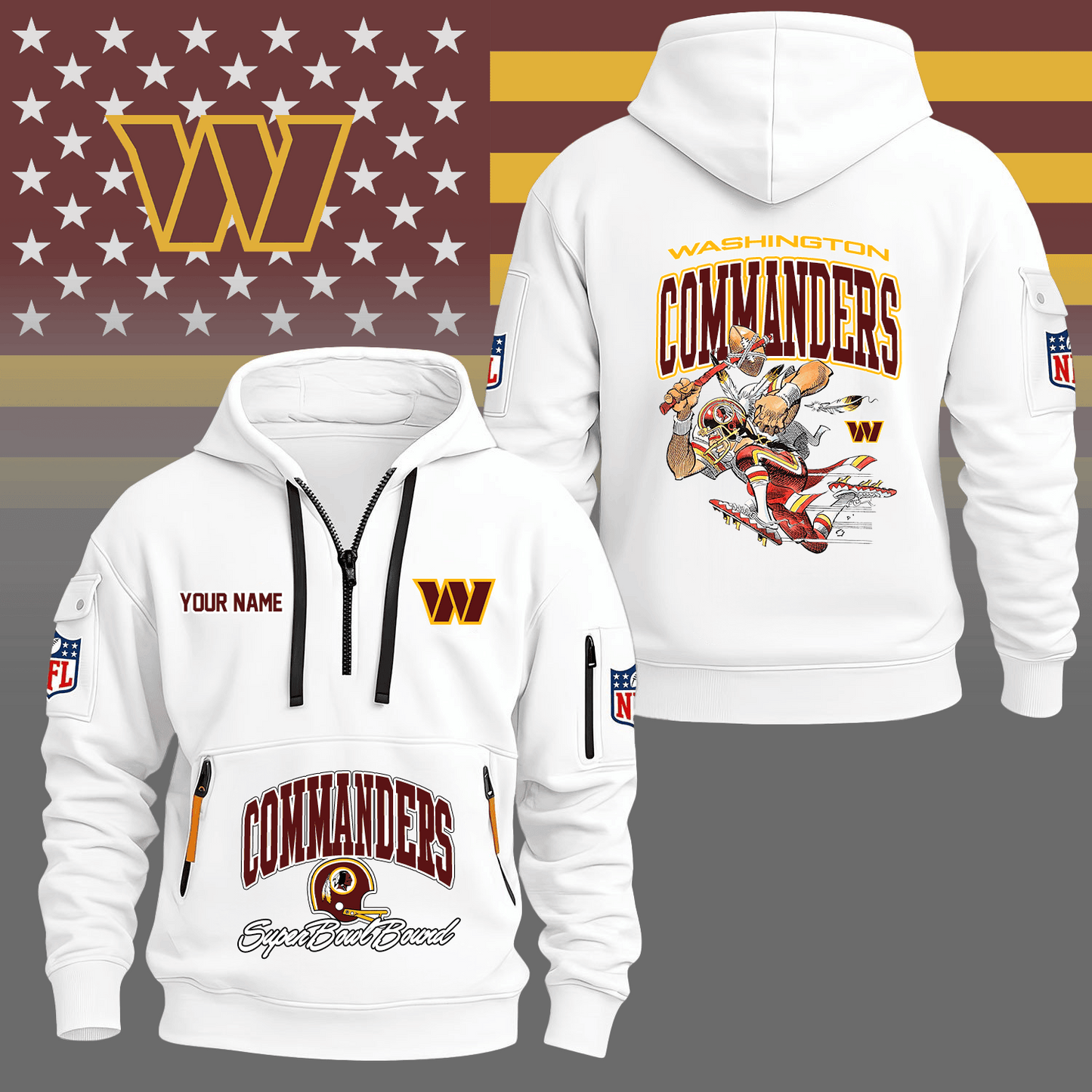 Premium NFL WAS Super Bowl Hoodie Half Zipper V1 NMD TTV