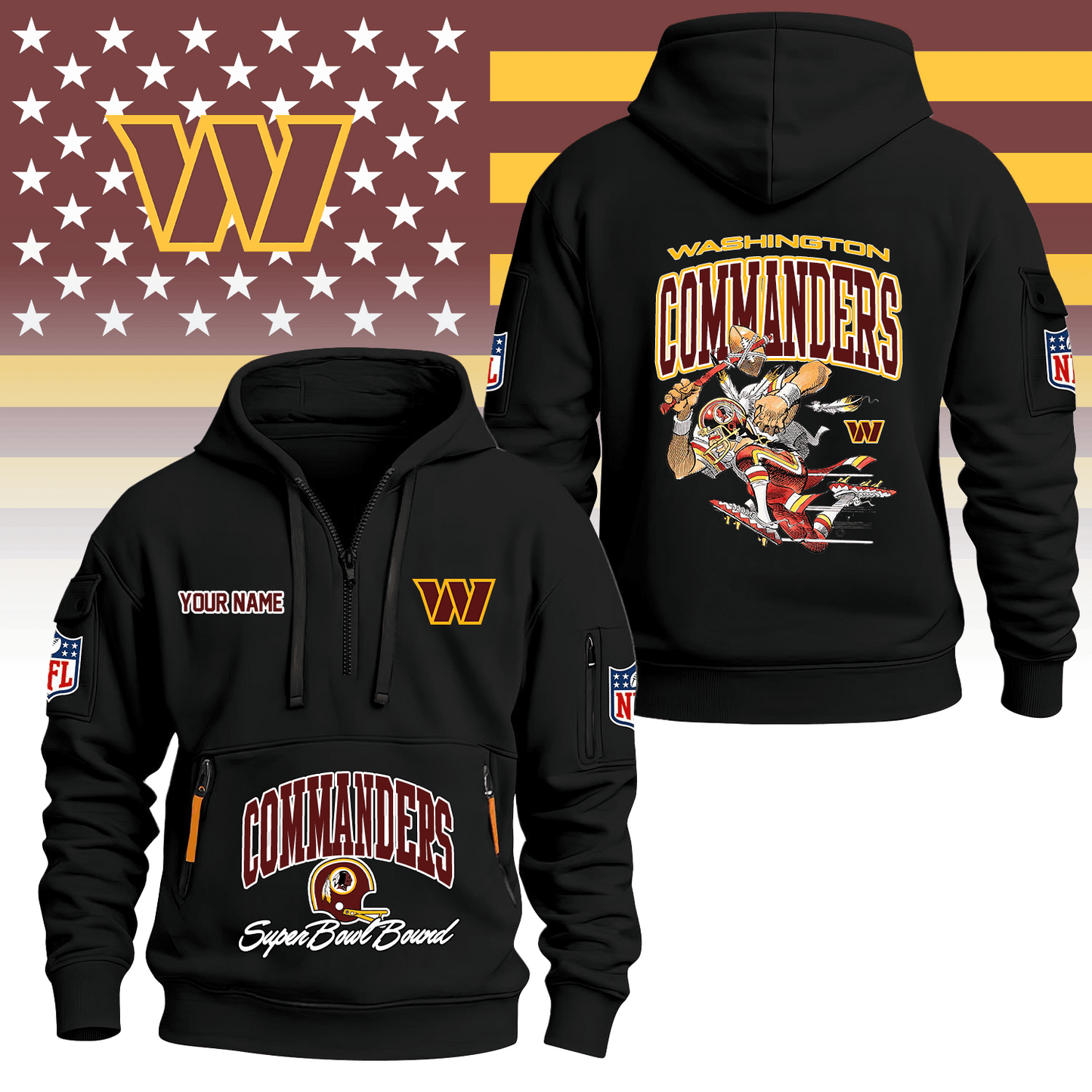 Premium NFL WAS Super Bowl Hoodie Half Zipper V1 NMD TTV