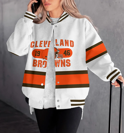 PREMIUM NFL X CLE Women's Long Pass Full- Snap Casual Jacket NDT TDT