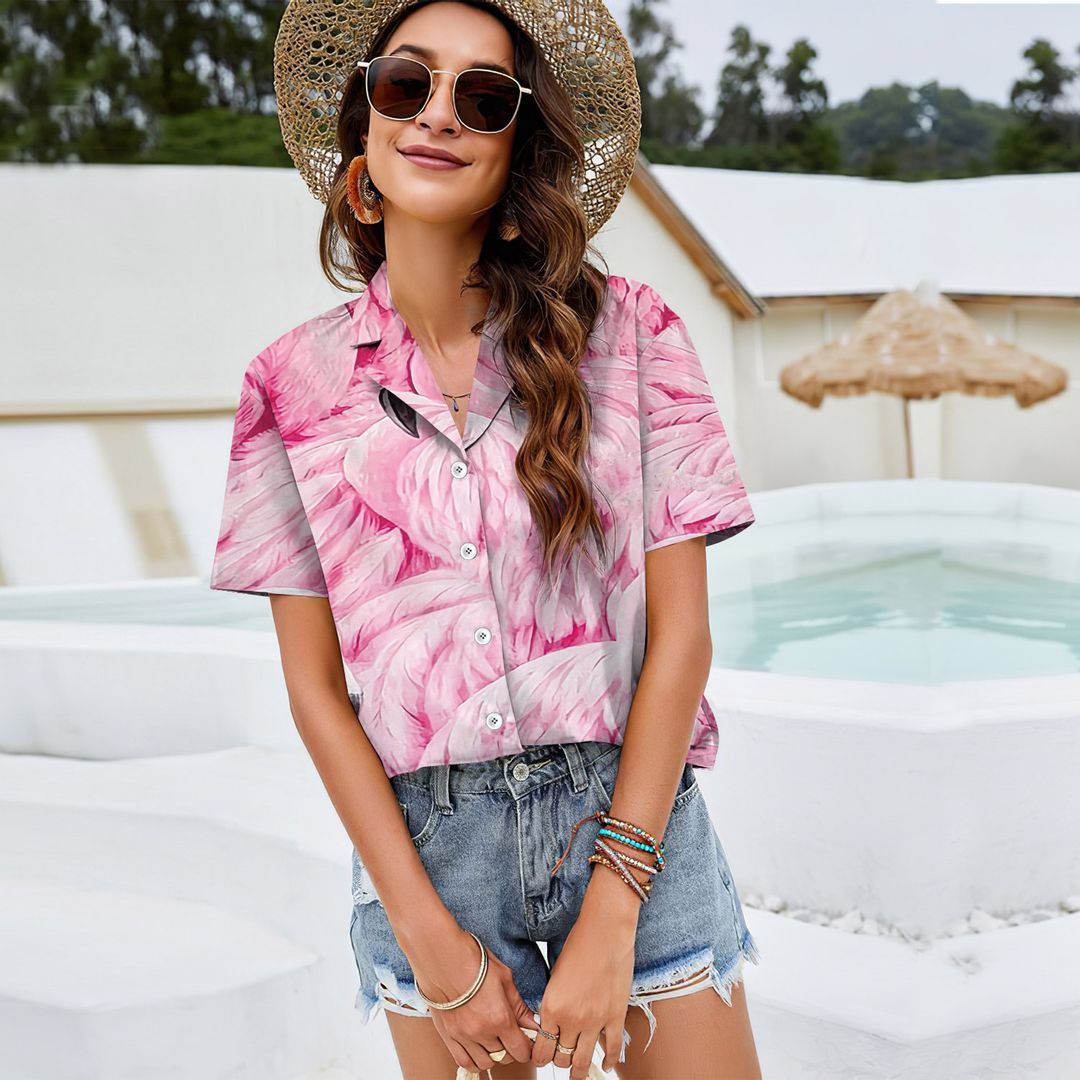 Pink Flamingo Name Women Casual Shirt |Hawaiian Shirt | Short Sleeve Shirt