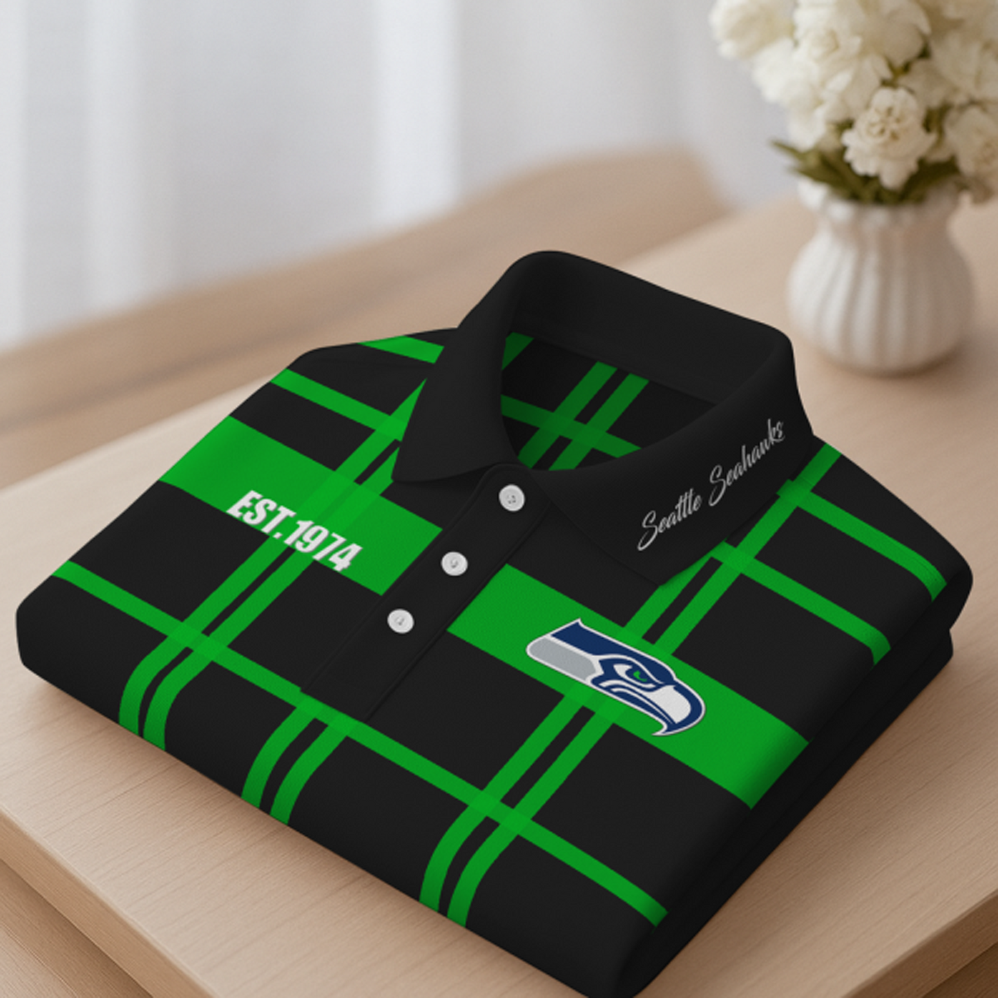 SEA X Premium NFL New Polo Long Sleeve V1 NAK NHT