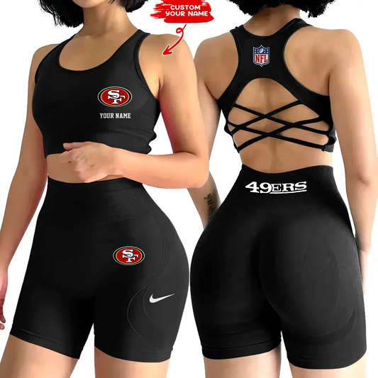 SF x NFL 2-PCS Women's Seamless Yoga Set Sexy Sport Bra High Waist Sports Shorts DATND TANTD