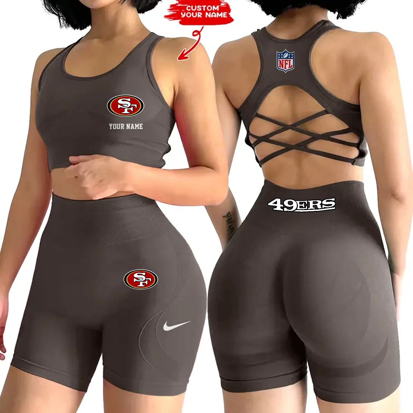 SF x NFL 2-PCS Women's Seamless Yoga Set Sexy Sport Bra High Waist Sports Shorts DATND TANTD