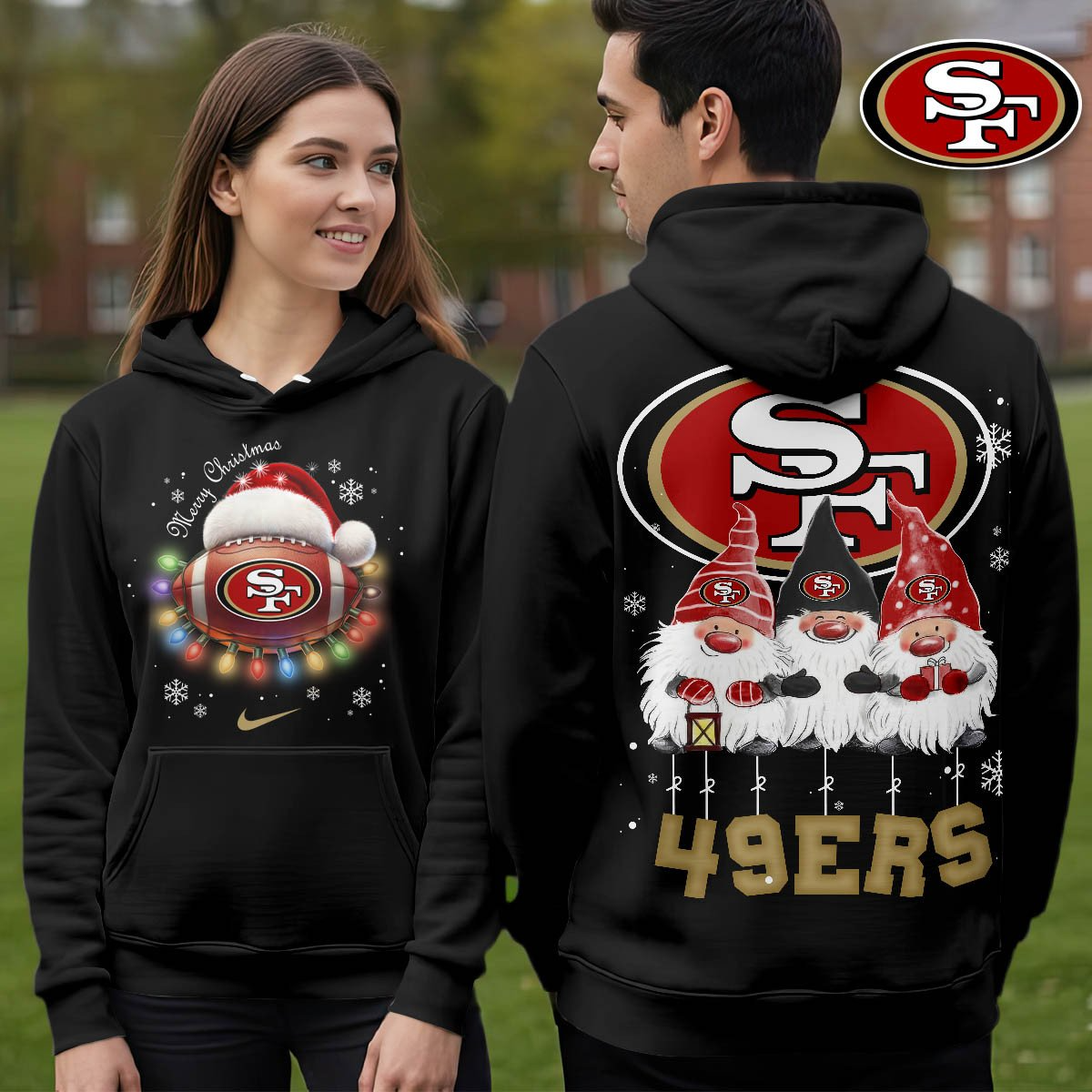 SF49 Premium NFL Christmas Gnomes Hoodie DDT CTND