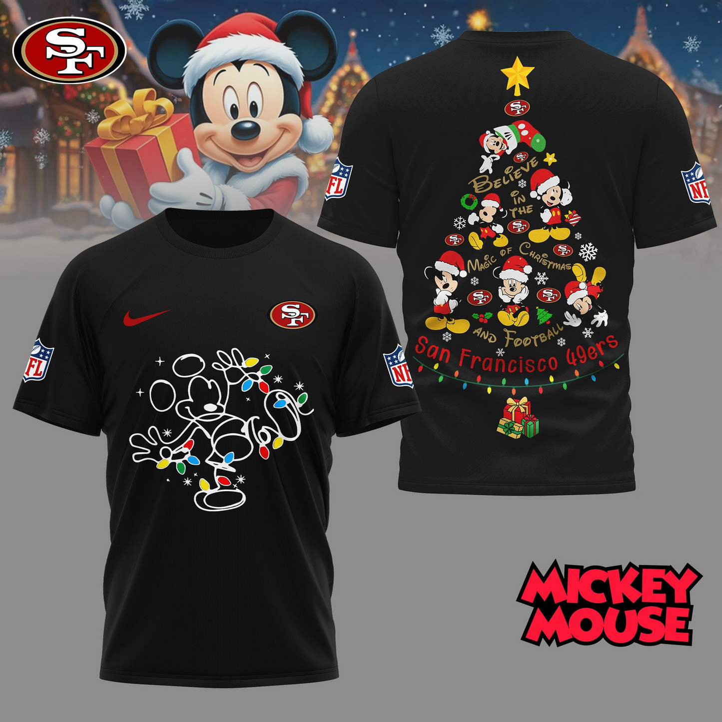 SF49 Premium NFL Mickey Mouse Christmas 3D Shirt DDT CTND
