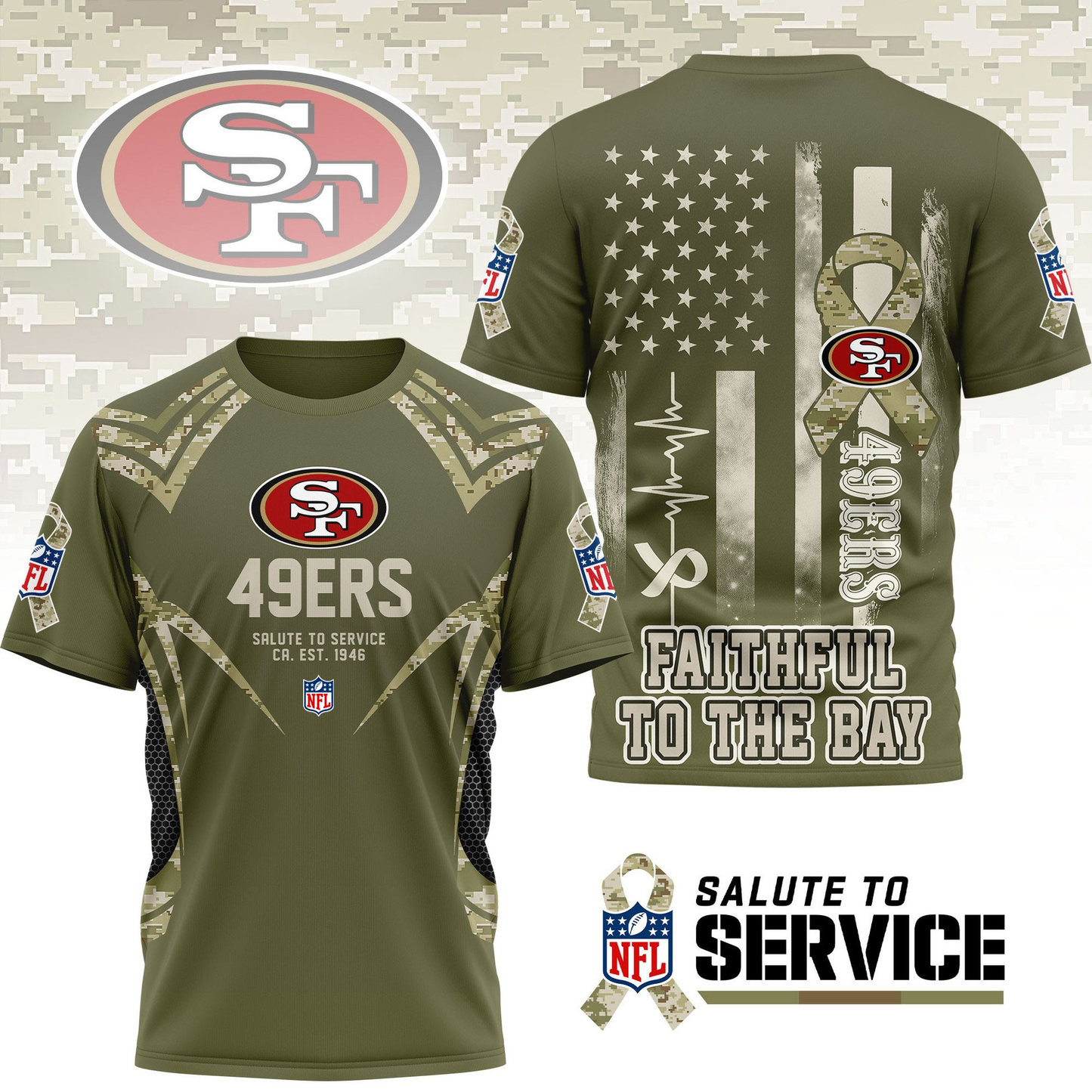 SF49 Premium NFL Salute to Service Camo 3D Shirt DDT CTND