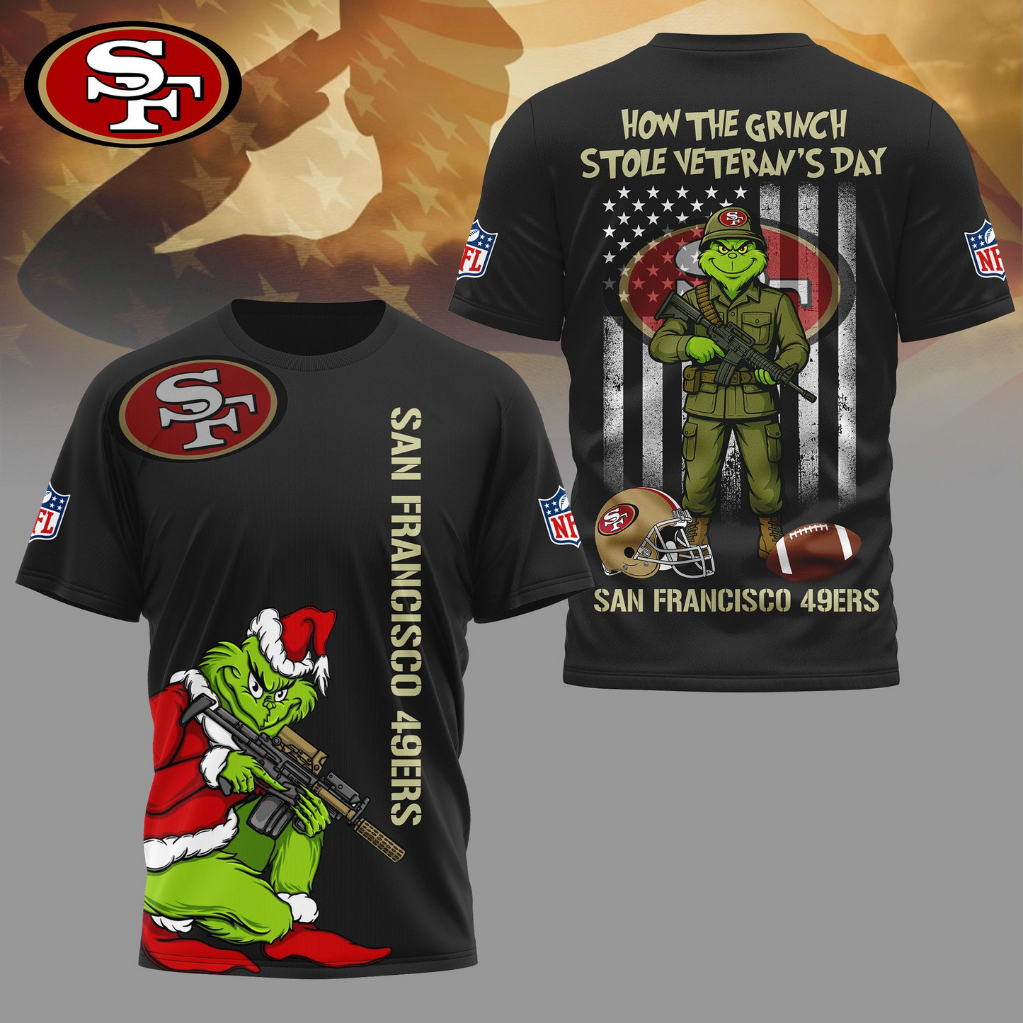 SF49 Premium NFL The Grinch Salute Veterans DDT CTND