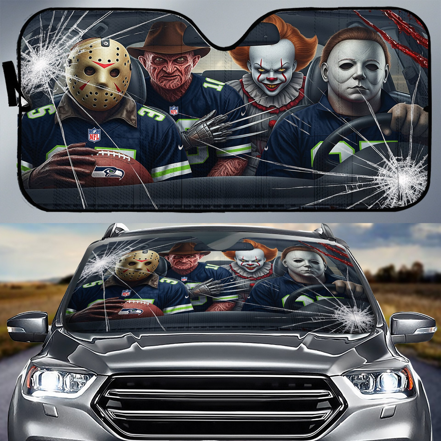 SS x NFL Horror Car Sunshade For Fan DDT CTND