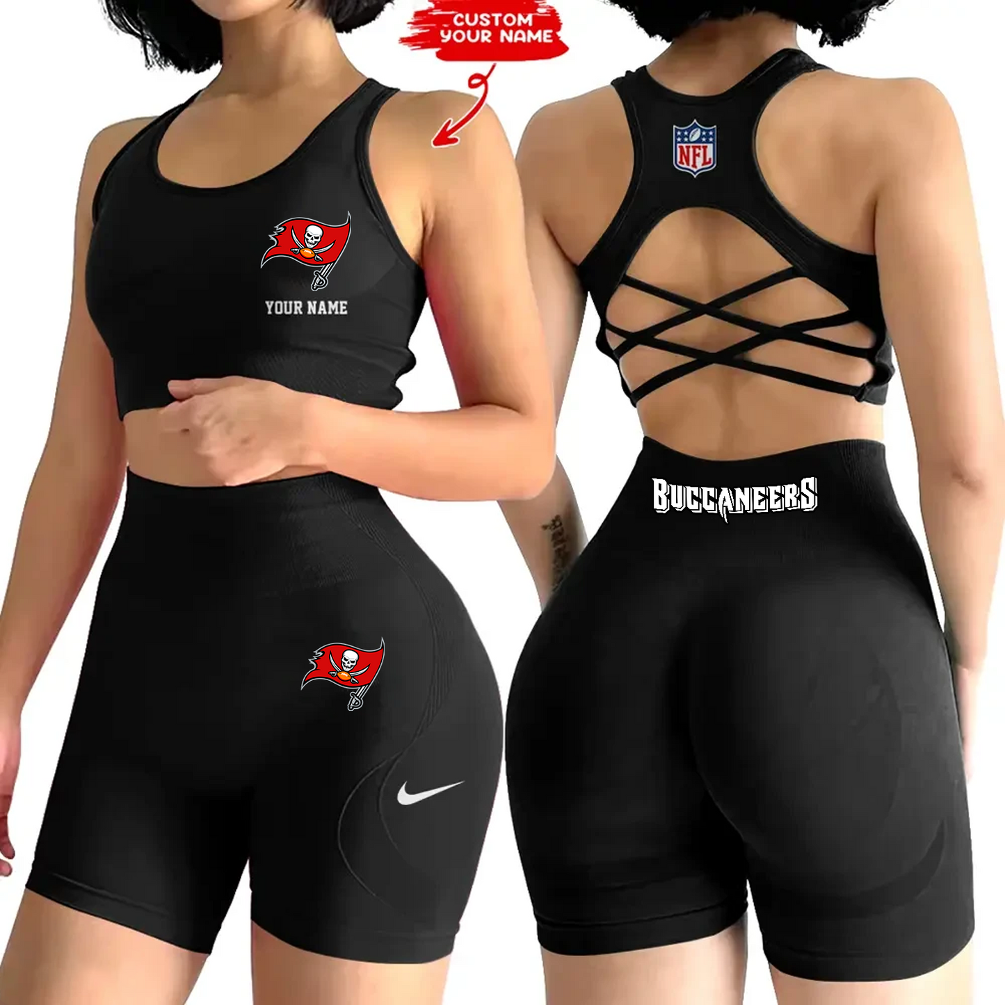 TB x NFL 2-PCS Women's Seamless Yoga Set Sexy Sport Bra High Waist Sports Shorts DATND TANTD