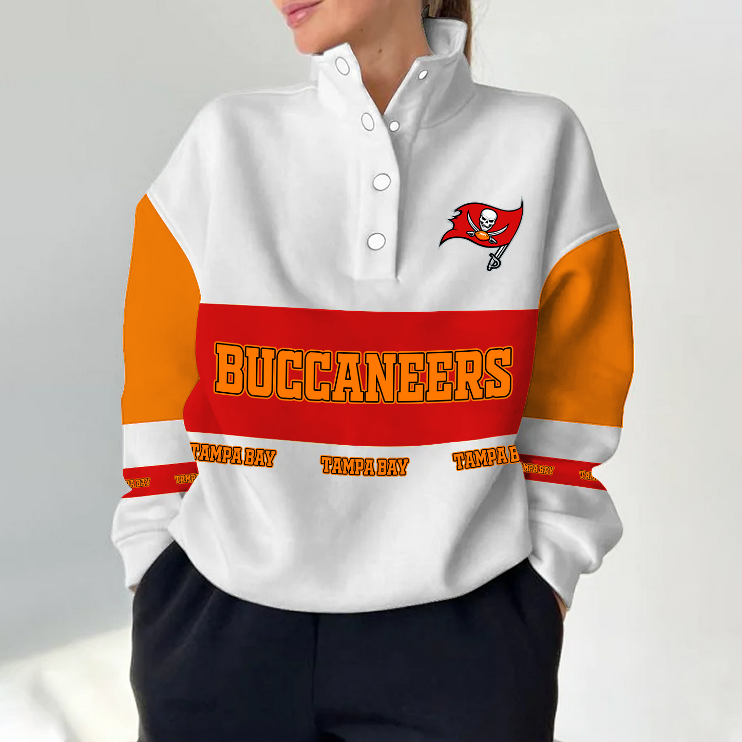 TB x NFL Women's Retro Casual Snap Mockneck Pullover DATND TANTD